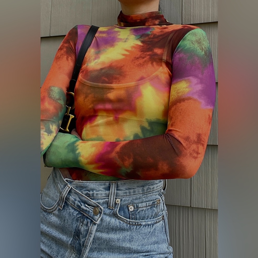 Tie dye mesh turtleneck